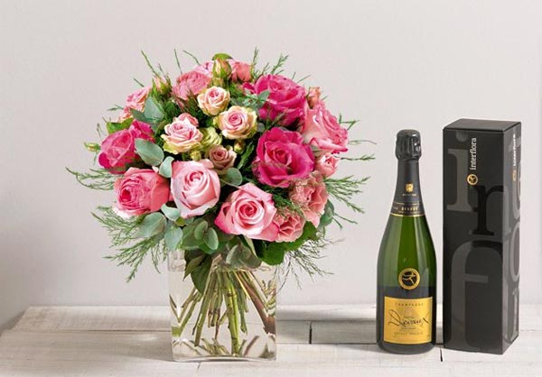Coffret Champagne Devaux et bouquet Interflora